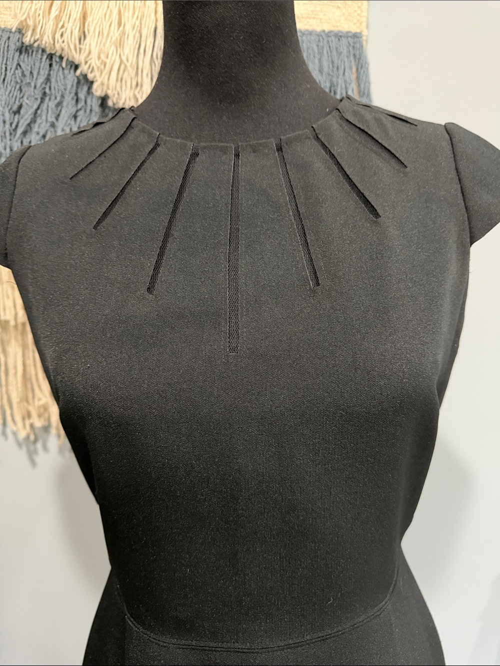 Adrianna Papell Black Sheath Dress Pleated Neck Cocktail Career Dress Size 4 - Picture 4 of 11